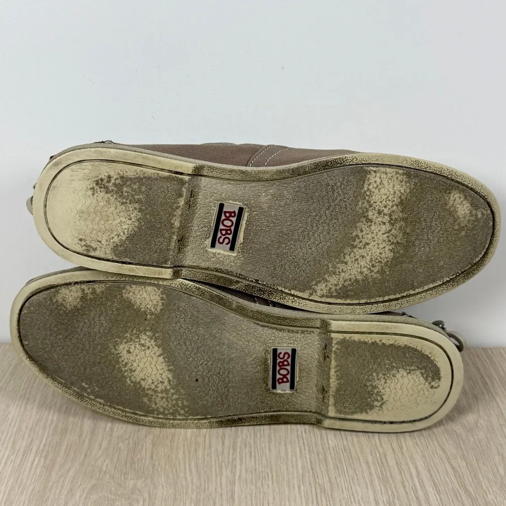 Skechers BOBS‎ Women 6.5 Brown Canvas Slip On Flats Alpargata Shoes 33738 DKTP